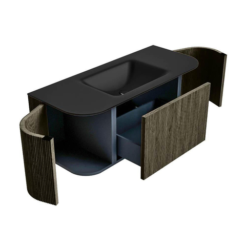 Mondiaz KURVE Ensemble de meuble de salle de bains - 110x46x40cm - 1 tiroir - 2 portes - vasque solid surface - milieu - 1 trou de robinet - Shadow SW1414175