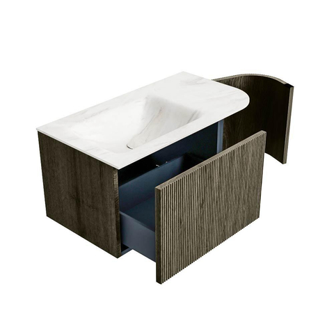 Mondiaz KURVE-DLUX Ensemble de meuble de salle de bains - 85x46x40cm - 1 tiroir - 1 porte - vasque solid surface - gauche - sans trou de robinet - Shadow SW1414435