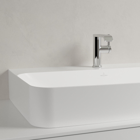 Villeroy & Boch finion wastafel onderzijde - geslepen - 1 kraangat - 80x47cm CeramicPlus - met verdekte overloop - Stone White (mat wit) SW209556