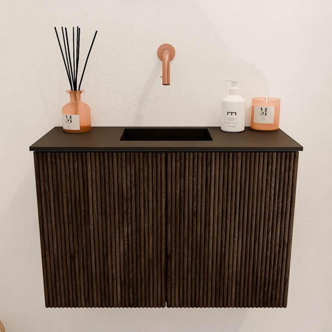Mondiaz JOYA 60cm meuble de toilette - couleur Walnut - Vasque FAYE position Milieu Sans trou de robinet couleur Urban. SW1421336