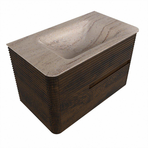 Mondiaz CIRO-DLUX Meuble de salle de bains - 80x45x50cm - lavabo solid surface Saba - 1 vasque au centre - sans trous de robinet - 2 tiroirs - Noyer SW1530653