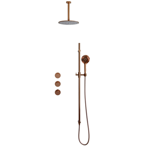 Fortifura Nebbio Regendoucheset - inbouwkraan - inbouwdeel - glijstang - doucheslang glad - ronde handdouche - 20cm plafondarm - ronde hoofddouche - PVD - geborsteld koper SW1447157