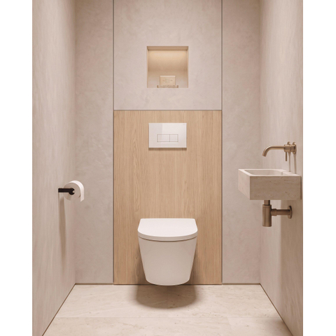 QeramiQ Dely Toiletset - 36.3x51.7cm - diepspoel - rimless - Geberit UP320 inbouwreservoir - met Burda frame - softclose toilet zitting - 35mm - mat witte bedieningsplaat - rechthoekige knoppen - glans wit SW1222082