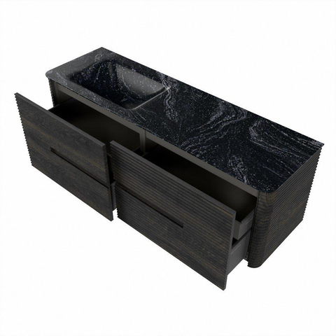 Mondiaz CIRO-DLUX Badkamermeubelset - 150x45x50cm - Solid surface wastafel Lava - 1 wasbak Links - zonder kraangaten - 4 lades - Shadow SW1532476