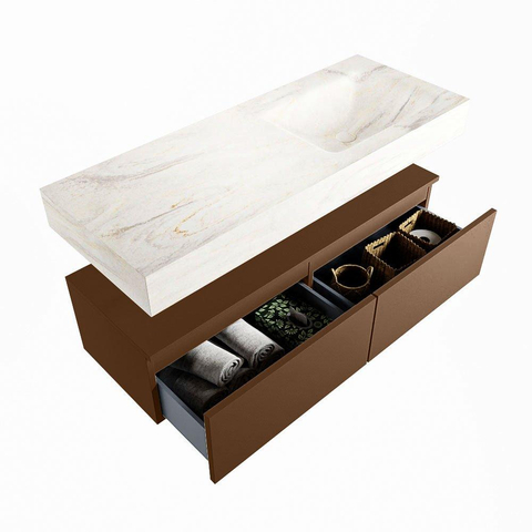 MONDIAZ ALAN - DLUX Badkamermeubelset - 120cm - onderkast - Rust - 2 lades - vrijhangende wastafel - wasbak rechts - 1 kraangat - Ostra SW807465