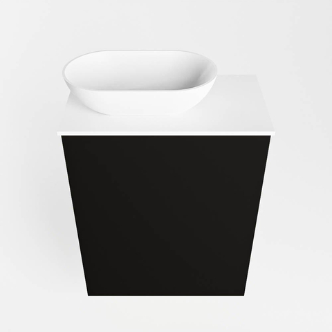 Mondiaz Fowy Meuble de toilette - 40x50x23cm - urban mat - 1 trou de robinet - lavabo à gauche - 1 porte - solid surface - plan MDF - lavabo : Blanc / Noir SW760831