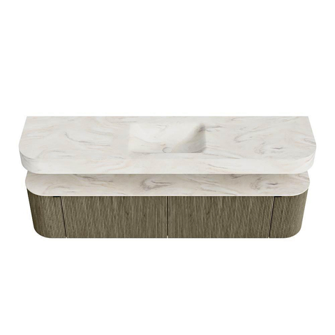 MONDIAZ THOR-DLUX Meuble de salle de bains 190cm arrondi gauche + droite couleur Shadow avec 2 tiroirs et 2 portes. Vasque suspendue CLOUD Milieu 1 trou de robinet couleur Ostra. SW1466585