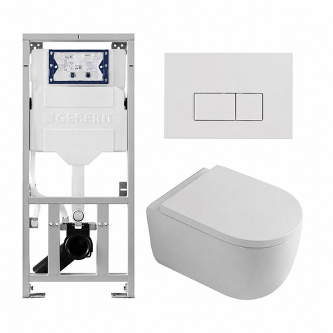 QeramiQ Dely Swirl Toiletset - 36.3x51.7cm - Geberit UP320 inbouwreservoir - met Burda frame - 35mm zitting - glans witte bedieningsplaat - rechthoekige knoppen - glans wit SW1138666