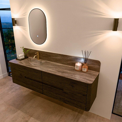 Mondiaz CIRO-DLUX Badkamermeubelset - 180x45x50cm - Solid surface wastafel Oza - 1 wasbak Links - 1 kraangat - 4 lades - Shadow SW1532665