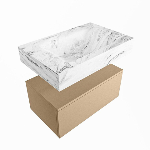 MONDIAZ ALAN - DLUX Badkamermeubelset - 70cm - onderkast - Oro - 1 lade - vrijhangende wastafel - wasbak midden - 1 kraangat - Glace SW806092