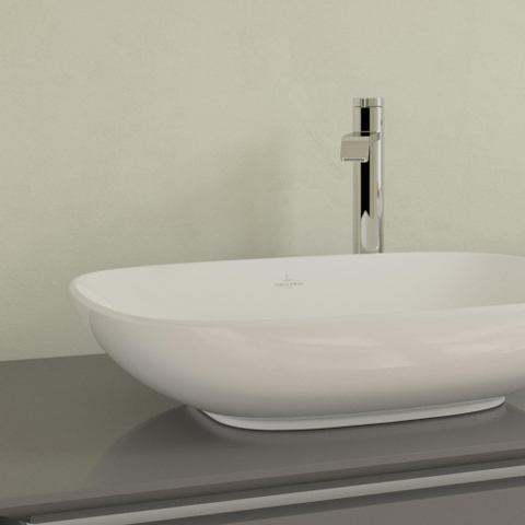 Villeroy & Boch Loop & Friends opzetwastafel - 56x38cm - zonder kraangat - met overloop alpinee - White Alpine (glans wit) SW644090