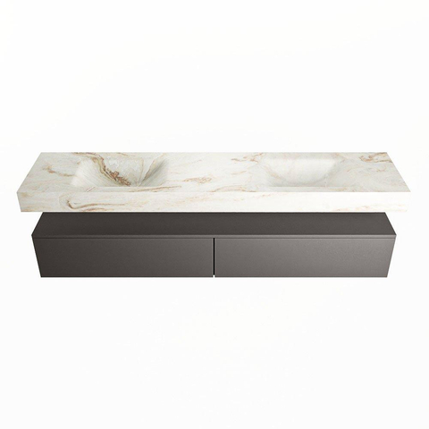Mondiaz ALAN-DLUX Ensemble de meuble - 200cm - meuble Dark grey mat - 2 tiroirs - Lavabo Cloud Frappe suspendu - vasque Gauche et droite - 0 trous de robinet SW804836
