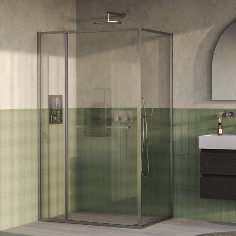 BRAUER Luminis Douchecabine - 120x90x200cm - 3-delig naar binnen draaiend - helder glas - omkeerbaar - incl. glascoating - geborsteld RVS PVD SW1580988
