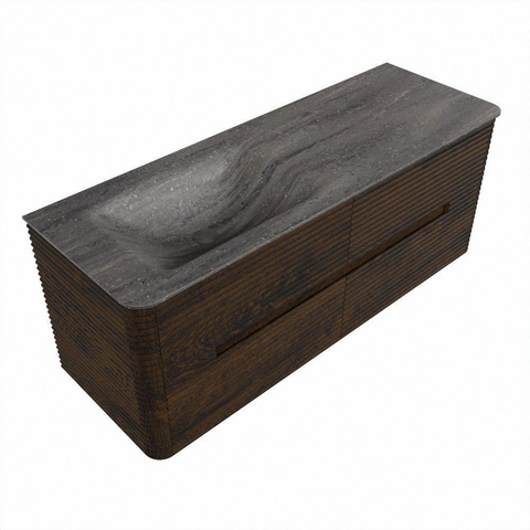 Mondiaz CIRO-DLUX Badkamermeubelset - 130x45x50cm - Solid surface wastafel Oza - 1 wasbak Links - zonder kraangaten - 4 lades - Walnut SW1530667