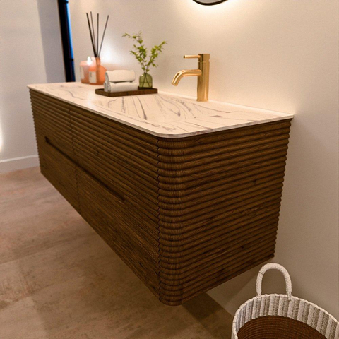 Mondiaz CIRO-DLUX Badkamermeubelset - 140x45x50cm - Solid surface wastafel Nata - 1 wasbak Rechts - 1 kraangat - 4 lades - Dusk SW1533221