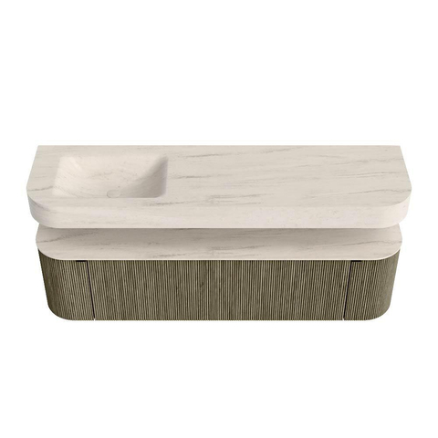 MONDIAZ THOR-DLUX Meuble de salle de bains 170cm arrondi gauche + droite couleur Shadow avec 1 tiroir et 2 portes. Vasque suspendue CLOUD Gauche 1 trou de robinet couleur Meli. SW1465762