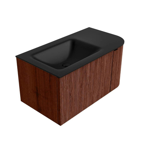 Mondiaz KURVE Ensemble de meuble de salle de bains - 85x46x40cm - 1 tiroir - 1 porte - lavabo solid surface - gauche - 1 trou de robinet - Ruby SW1415530