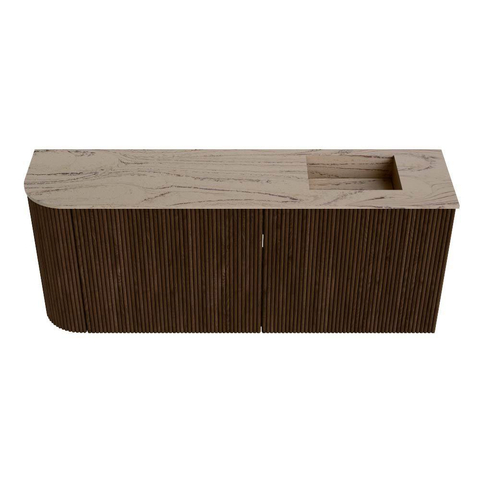 Mondiaz JOYA-DLUX Meuble de salle de bains 101.6cm - arrondi gauche couleur Walnut - Vasque FAYE position Droite Sans trou de robinet couleur Arena SW1424373