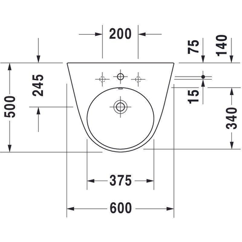 Duravit Durastyle Wastafel - 60x44cm - met 1 kraangat - met overloop - wit SW54087