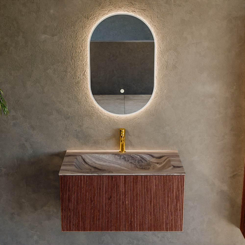 MONDIAZ KURVE-DLUX 80cm badmeubel kleur Ruby met 1 lade en 0 deuren. Wastafel BIG SMALL Midden 1 kraangat Sombra. SW1433938