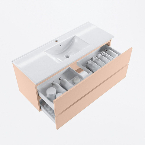 MONDIAZ VICA Ensemble meuble de salle de bains - 120cm - meuble bas rosee - 2 tiroirs - lavabo denia central - 1 trou de robinet - version haute 60cm - blanc brillant SW1080298
