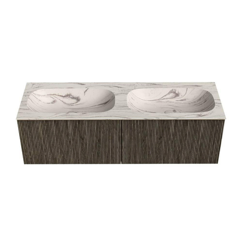 MONDIAZ KURVE-DLUX 140cm badmeubel kleur Shadow met 2 lades en 0 deuren. Wastafel STOR SMALL Dubbel 2 kraangaten Nata. SW1432340