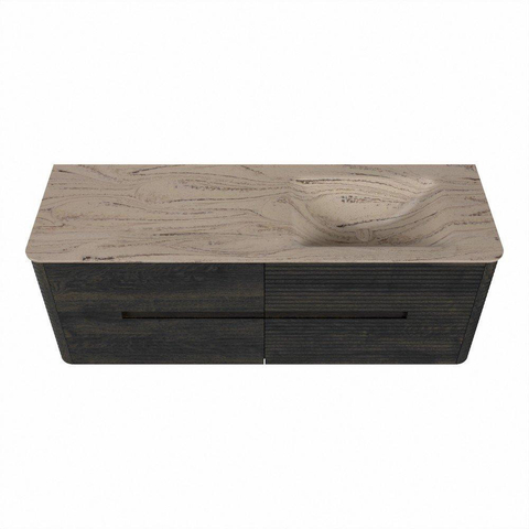 Mondiaz CIRO-DLUX Meuble de salle de bains - 140x45x50cm - Plan vasque solid surface Arena - 1 lavabo à droite - 1 trou de robinet - 4 tiroirs - Shadow SW1532348