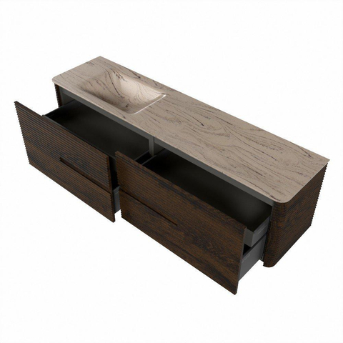 Mondiaz CIRO-DLUX Meuble de salle de bains - 180x45x50cm - Plan vasque en solid surface Arena - 1 lavabo à gauche - 1 trou de robinetterie - 4 tiroirs - Noyer SW1530439