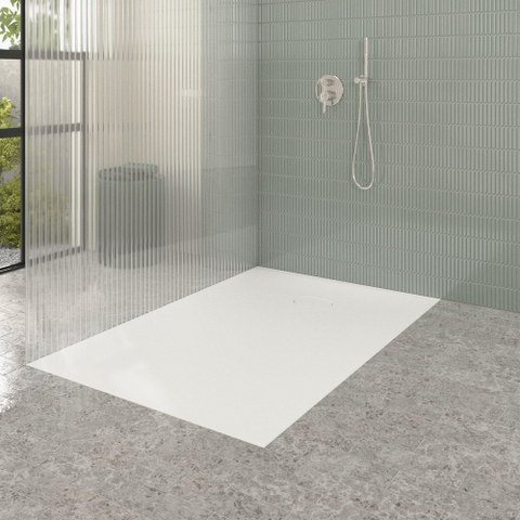 Villeroy & Boch Ecora douchebak - 150x100x3.5cm - afvoer korte zijde - stone white (wit) SW1558958
