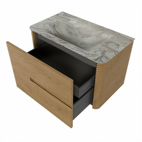 Mondiaz CIRO-DLUX Badkamermeubelset - 80x45x50cm - Solid surface wastafel Glace - 1 wasbak Midden - 1 kraangat - 2 lades - Oak SW1530834