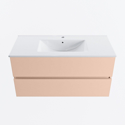 MONDIAZ VICA Ensemble meuble de salle de bains - 100cm - meuble bas rosee - 2 tiroirs - lavabo denia central - 1 trou de robinet - version haute 60cm - blanc brillant SW1080367