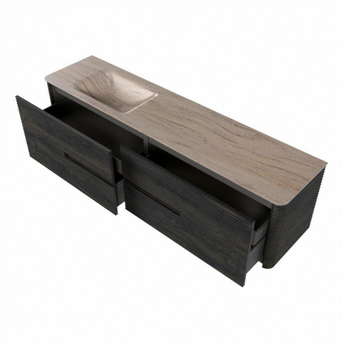 Mondiaz CIRO-DLUX Ensemble meuble de salle de bains - 190x45x50cm - Plan vasque Solid Surface Saba - 1 vasque à gauche - sans trous de robinet - 4 tiroirs - Shadow SW1532731