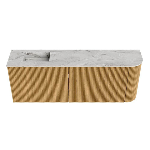 Mondiaz JOYA-DLUX Meuble de salle de bains 111.6cm - arrondi droit couleur Chêne - Vasque FAYE position Gauche 1 trou de robinet couleur Glace SW1421986
