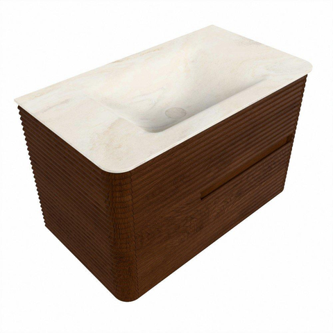Mondiaz CIRO-DLUX Badkamermeubelset - 80x45x50cm - Solid surface wastafel Ostra - 1 wasbak Midden - 1 kraangat - 2 lades - Ruby SW1531826