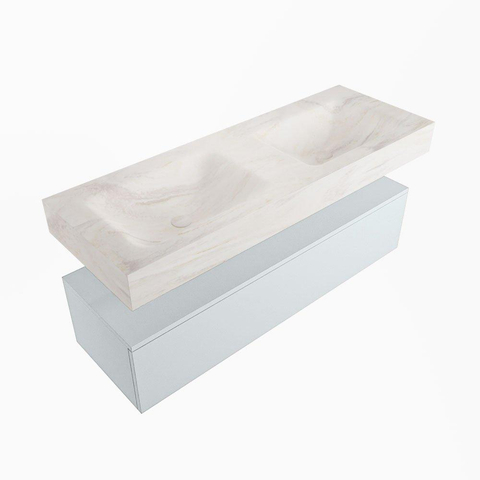 Mondiaz ALAN-DLUX Ensemble de meuble - 130cm - meuble - Clay mat - 1 tiroir - Lavabo Cloud Ostra suspendu - vasque gauche et droite - 0 trous de robinet - Beige SW807794