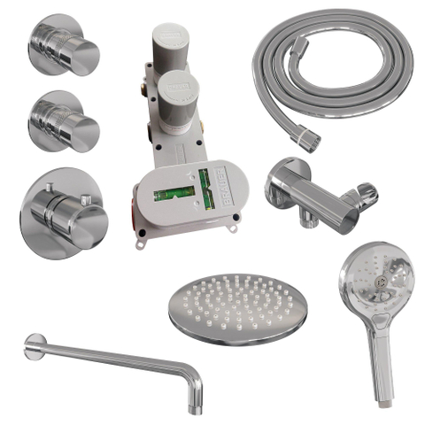 BRAUER Chrome Edition inbouw regendoucheset – Ø20 cm hoofddouche – 40 cm gebogen wandarm – ronde handdouche SW66044