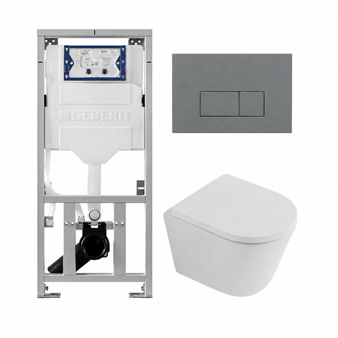QeramiQ Dely Pack WC - 36,3x51,7cm - à fond creux - sans bride - réservoir encastré Geberit UP320 - abattant WC softclose 35 mm - plaque de déclenchement gris clair - boutons rectangulaires - blanc mat SW1235372