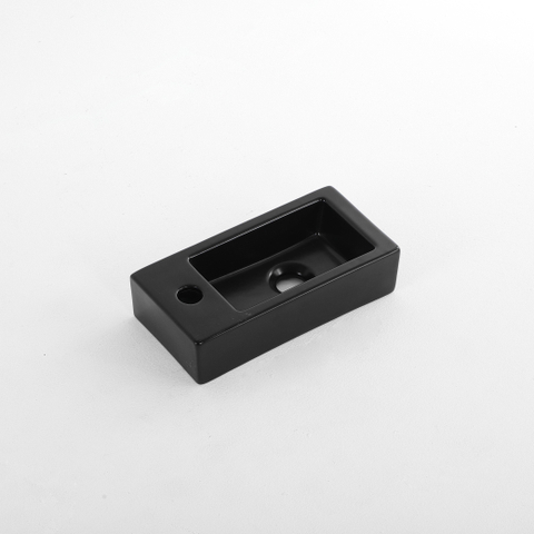 FugaFlow Efficiente Pietra Ensemble de fontaine - 37,5x18,5x9cm - céramique - trou de robinet à gauche - robinet de fontaine gunmetal - bouchon de vidange - siphon abaissé - Noir mat SW1442324