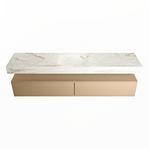 Mondiaz ALAN-DLUX Ensemble de meuble - 200cm - meuble Oro mat - 2 tiroirs - Lavabo Cloud Frappe suspendu - vasque Centre - 0 trous de robinet SW805100