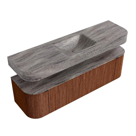 MONDIAZ THOR-DLUX 160cm meuble de salle de bains arrondi gauche + droite couleur Ruby avec 1 tiroir et 2 portes. Vasque suspendue CLOUD Centre sans trou de robinet couleur Oza. SW1465322
