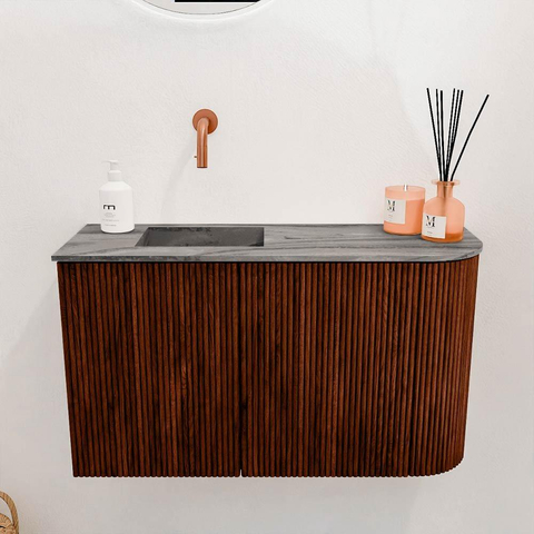 Mondiaz JOYA-DLUX 71.6cm toiletmeubel - ronding rechts kleur Ruby - Wastafel FAYE positie Links Zonder kraangat kleur Sombra. SW1425690