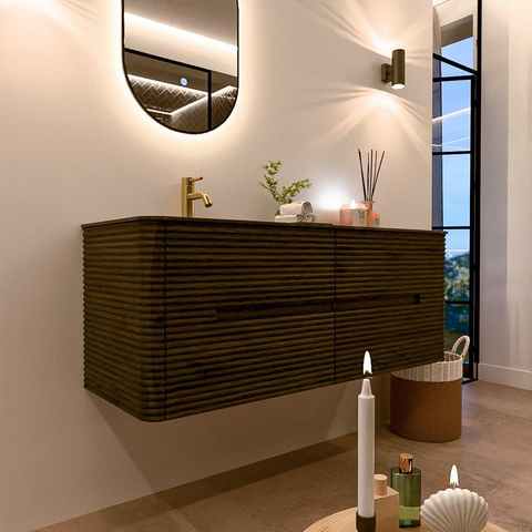 Mondiaz CIRO-DLUX Badkamermeubelset - 130x45x50cm - Solid surface wastafel Lava - 1 wasbak Links - 1 kraangat - 4 lades - Shadow SW1532273