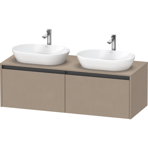 Duravit Ketho.2 Wastafelonderbouwkast - inclusief consoleplaat - met 2 laden - voor dubbele waskommen - 140x55x45.9cm - met handgrepen antraciet - linnen mat SW772389