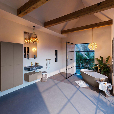 Mondiaz ALAN-DLUX Ensemble de meuble - 70cm - meuble Smoke mat - 1 tiroir - Lavabo Cloud Lava suspendu - vasque Centre - 1 trou de robinet SW808097
