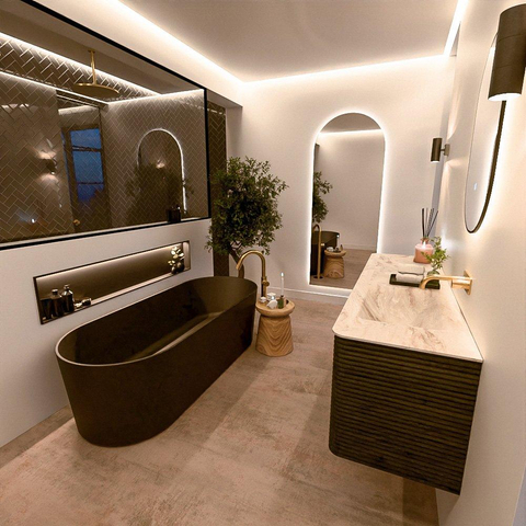 Mondiaz CIRO-DLUX Ensemble de meubles de salle de bains - 160x45x50cm - vasque solid surface Frappe - 1 lavabo à droite - sans trous de robinet - 4 tiroirs - Shadow SW1532165