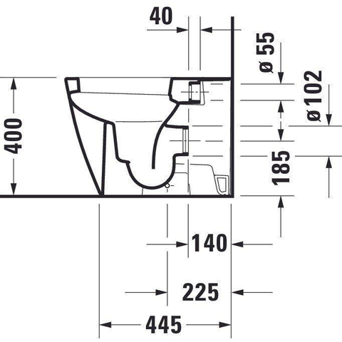 Duravit Happy D.2 Closetpot - diepspoel staand - back-to-wall - 36.5x57cm - inclusief bevestiging afvoer horizontaal - wit SW54349