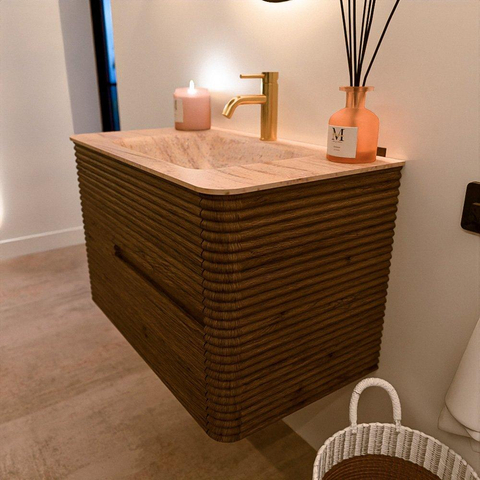 Mondiaz CIRO-DLUX Badkamermeubelset - 80x45x50cm - Solid surface wastafel Saba - 1 wasbak Midden - 1 kraangat - 2 lades - Dusk SW1533321