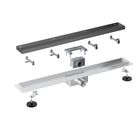FugaFlow Eccelente Caniveau de douche Anta - 80cm - grille à carreaux - bride de sol - Gunmetal PVD brossé SW1467928