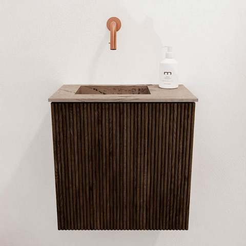 Mondiaz JOYA-DLUX 40cm meuble de toilette - couleur Walnut - Vasque FAYE position Gauche Sans trou de robinet couleur Arena. SW1424317