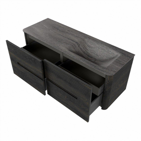 Mondiaz CIRO-DLUX Ensemble de meubles de salle de bains - 130x45x50cm - Plan vasque solid surface Oza - 1 lavabo à droite - 1 trou de robinet - 4 tiroirs - Shadow SW1532634